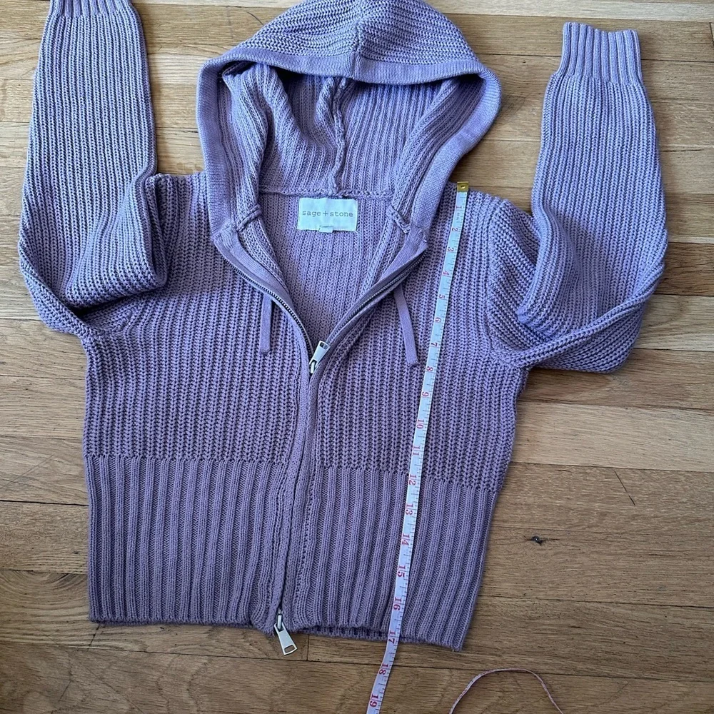 ✨ Sage‎ + Stone Lilac Cropped Hoodie Knit Sweater Zip Cozy Women Small✨